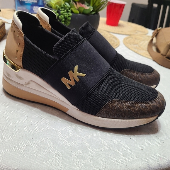 Michael Kors Black and Gold Slip-On Sneakers - Picture 1 of 5